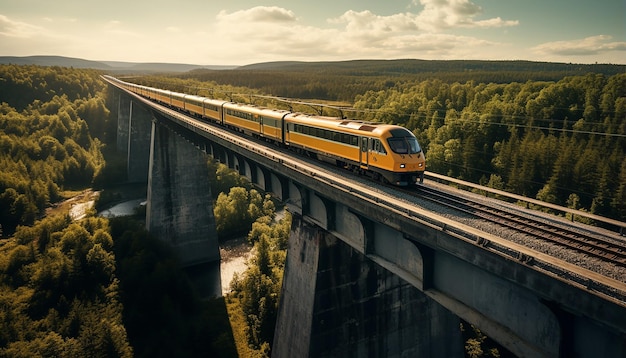 Luftaufnahme des Zuges auf dem Viadukt