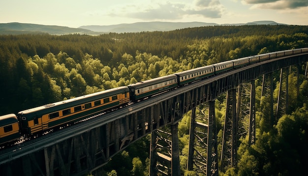 Luftaufnahme des Zuges auf dem Viadukt