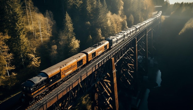 Luftaufnahme des Zuges auf dem Viadukt