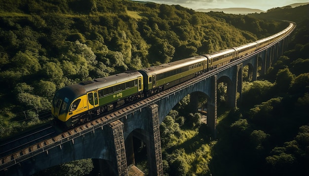 Luftaufnahme des Zuges auf dem Viadukt