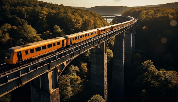 Luftaufnahme des Zuges auf dem Viadukt