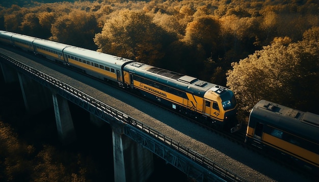 Luftaufnahme des Zuges auf dem Viadukt