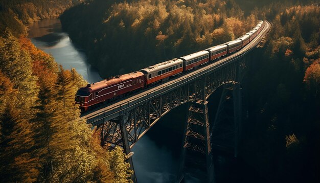 Luftaufnahme des Zuges auf dem Viadukt