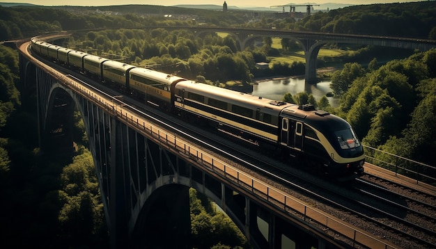 Luftaufnahme des Zuges auf dem Viadukt