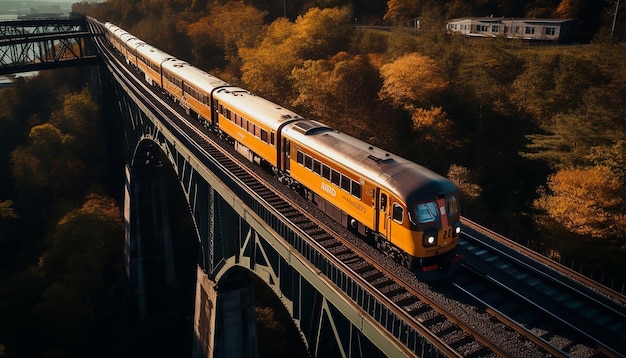 Luftaufnahme des Zuges auf dem Viadukt