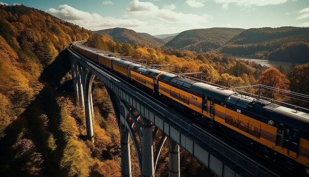 Luftaufnahme des Zuges auf dem Viadukt