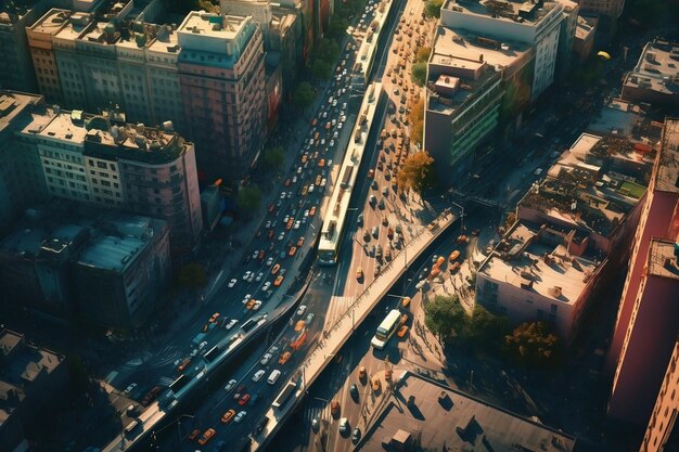 Luftaufnahme einer belebten Stadtstraße. Bildgenerative KI