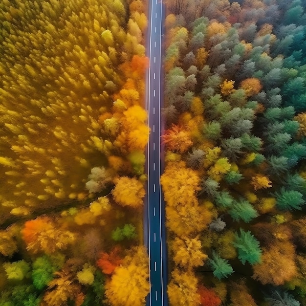 Luftaufnahme einer grünen Landschaft mit Asphalt Road AI