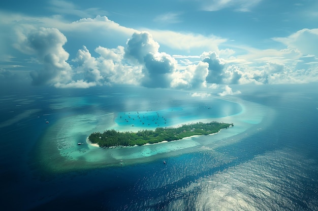 Foto luftaufnahme einer insel im tropischen ozean an einem sonnigen tag