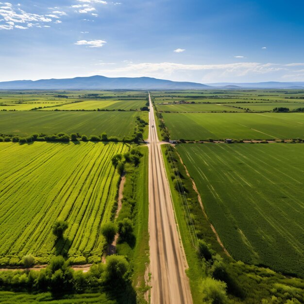 Luftaufnahme einer Landstraße durch Ackerland Natura