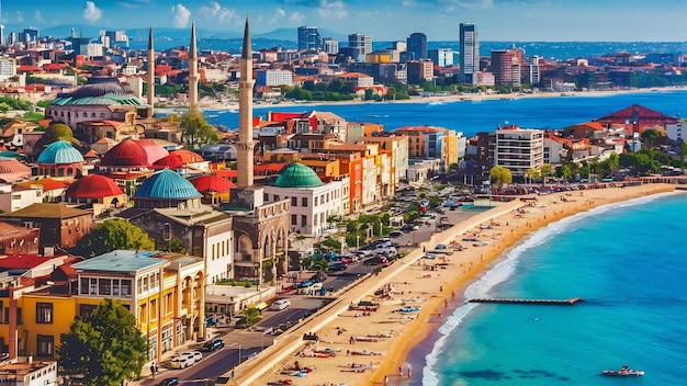 Luftaufnahme einer Stadt an der Küstenlinie in der Türkei