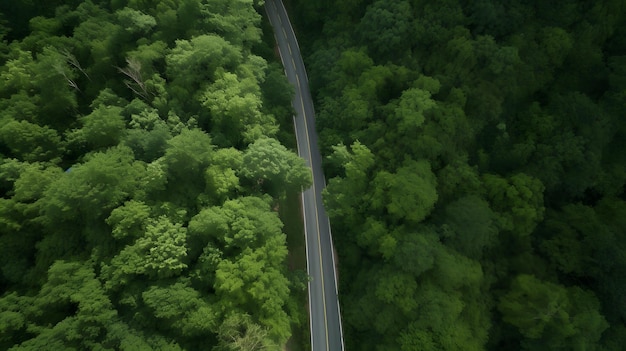 Luftaufnahme einer Straße im Wald