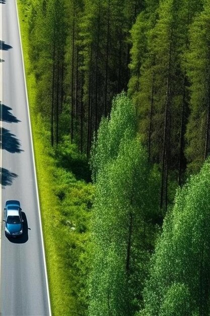 Foto luftaufnahme einer straße mit auto durch grüne wälder in finnland