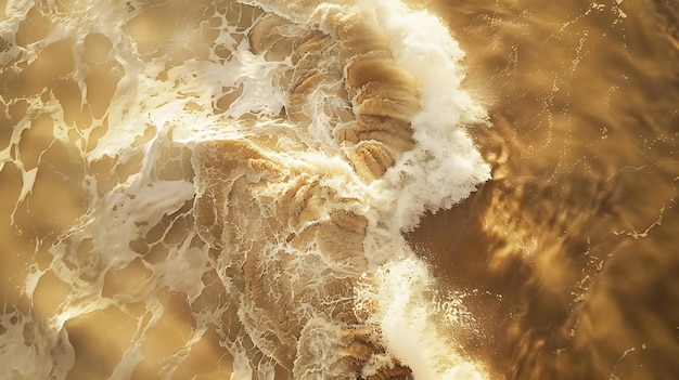 Luftaufnahme einer Welle in Peniche, Portugal, aus goldenem Sand und weißem Schaum von t Generative AI