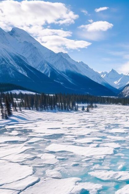 Luftaufnahme eines bärtigen Mannes in Pullover und Eislaufschuhen, der auf dem blauen Eis des Abraham-Sees liegt