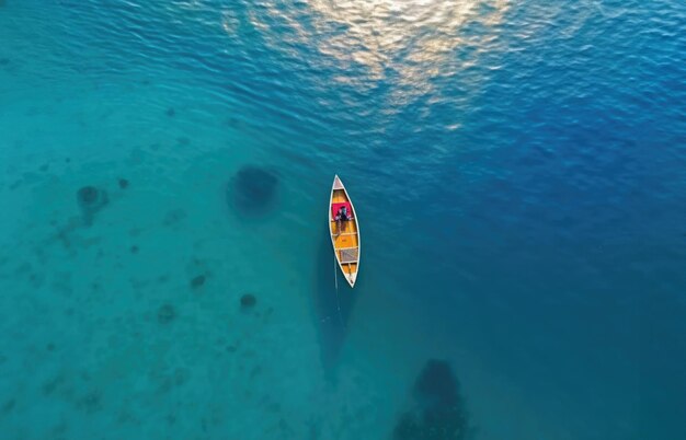 Luftaufnahme eines kleinen Bootes, das auf dem Meer gleitet