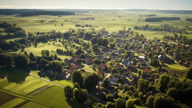 Luftaufnahme eines ländlichen Dorfes