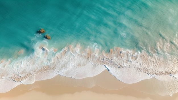 Luftaufnahme eines türkisfarbenen Ozeans mit Strand und Meereswellen