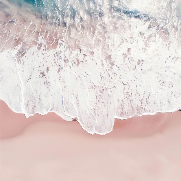 Luftaufnahme eines wunderschönen tropischen weißen Sandstrandes mit Wellenschaum und transparenter generativer KI