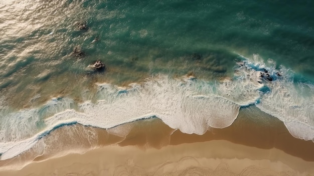 Luftaufnahme Tropischer Strand mit türkisfarbenem Meerwasser und Wellen Luftaufnahme Generative KI