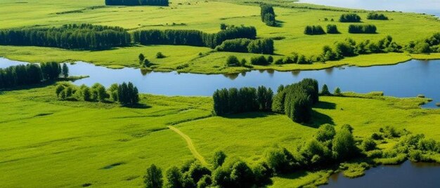 Luftaufnahme über die historische niederländische Wasserlandschaft im Juni