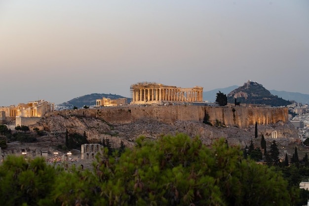 Luftaufnahme von Athen bei Sonnenuntergang, Griechenland