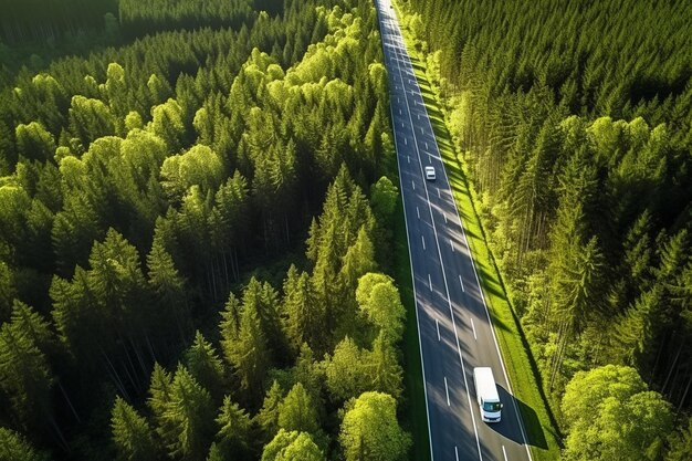 Foto luftaufnahme von autos und lastwagen, die auf einer autobahn fahren