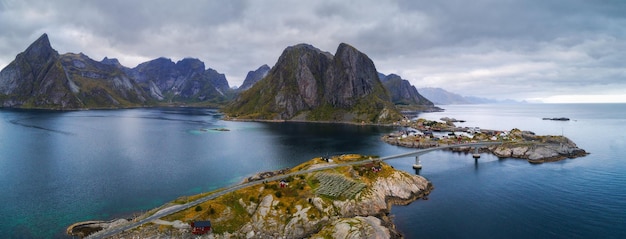 Foto luftaufnahme von fischerdörfern in norwegen