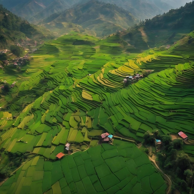 Luftaufnahme von grünen Terrassen in Kathmandu, Nepal