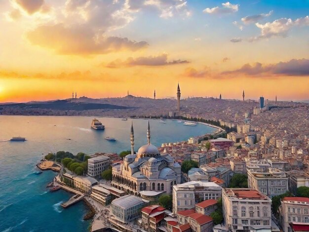 Luftaufnahme von Istanbul bei Sonnenuntergang in der Türkei