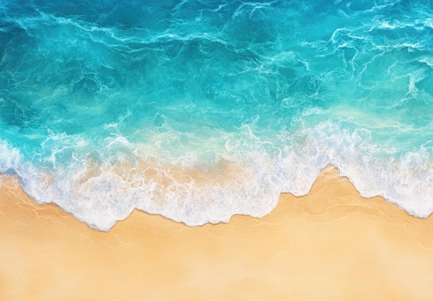 Luftaufnahme von lebendigen Ozeanwellen, die auf einem Sandstrand stürzen