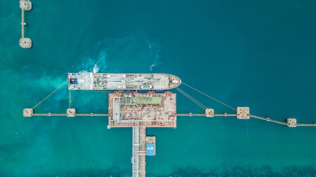 Luftaufnahme von Öltanker Schiff am Hafen