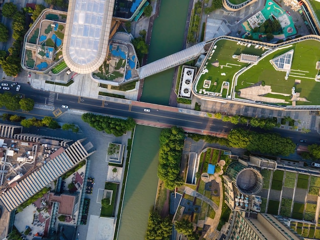 Luftaufnahme von städtischen Gebäuden des Suzhou Jinji Lake CBD