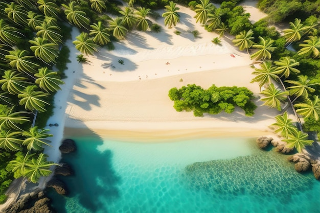 Luftaufnahme von wunderschönem tropischen Strand und Meer mit Kokospalmbaum ai generative