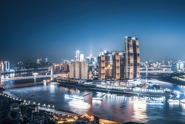 Luftaufnahmen China Chongqing moderne Stadtlandschaft Nachtansicht