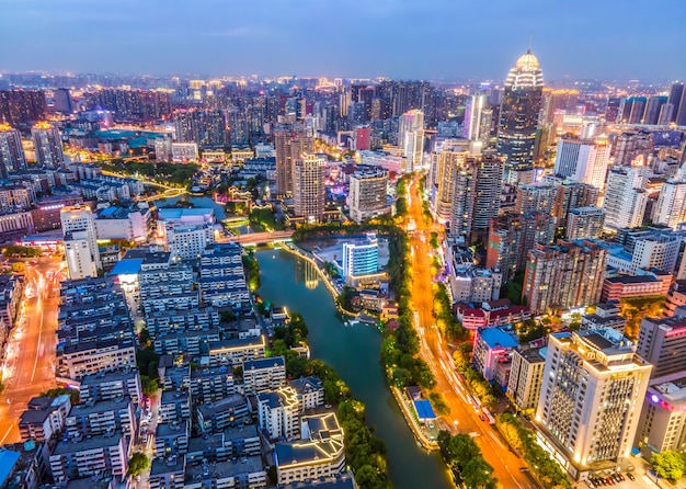 Luftaufnahmen China Yancheng Stadt Architektur Landschaft Nachtansicht