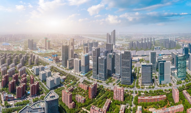 Luftaufnahmen der architektonischen landschaft des hexi central business district in nanjing
