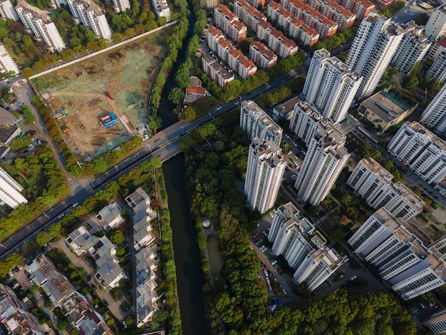 Luftaufnahmen der modernen Hochhaus-Wohngebäudelandschaft in Suzhou