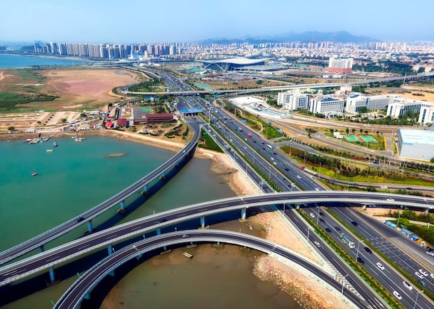 Luftaufnahmen der Qingdao Jiaozhou Bay Bridge