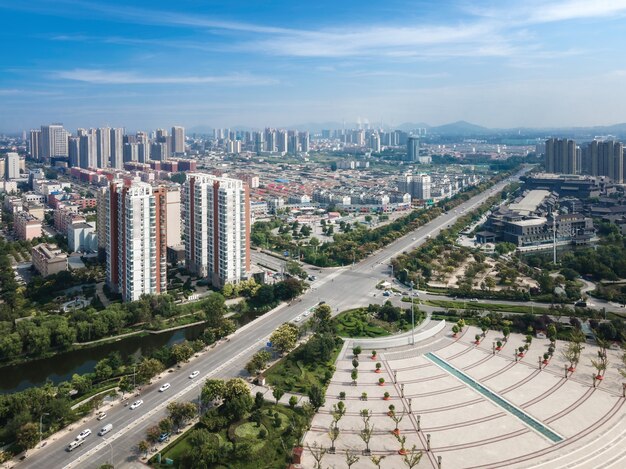 Luftaufnahmen der Stadtlandschaft von Zaozhuang in China