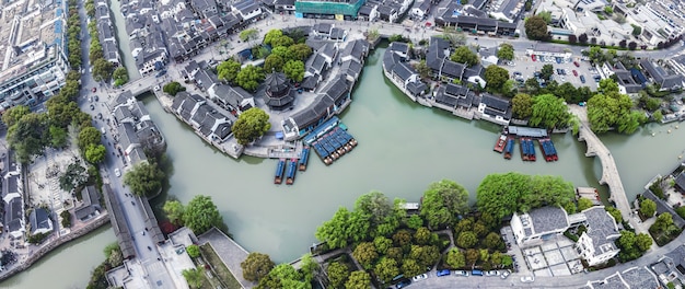 Luftaufnahmen des alten Kais in der Altstadt von Shantang, Suzhou