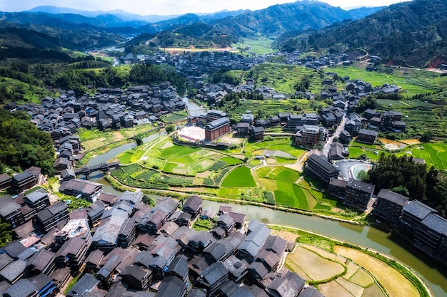 Luftaufnahmen von Liuzhou Sanjiang Chengyang Bazhai pastoralen Landschaftspanorama