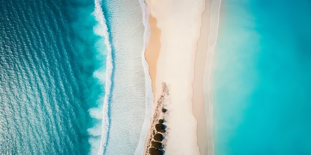 Luftaufnahmen von Meereswellen, die das Ufer erreichenStrand mit Luftdrohne Strand klare türkisfarbene Draufsicht Schöner Strand