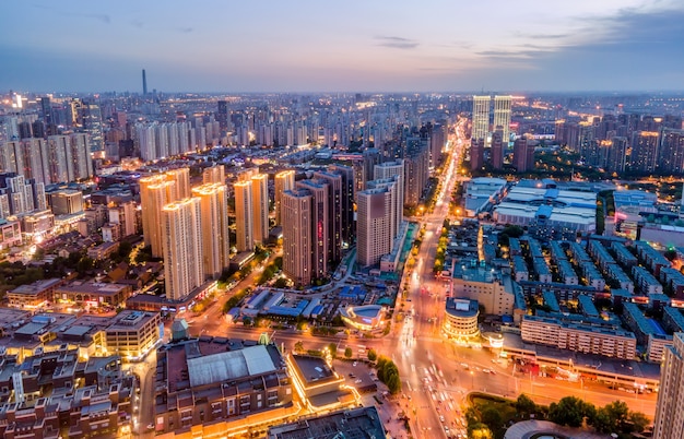 Luftaufnahmen von Tianjin City Building Skyline Nachtansicht