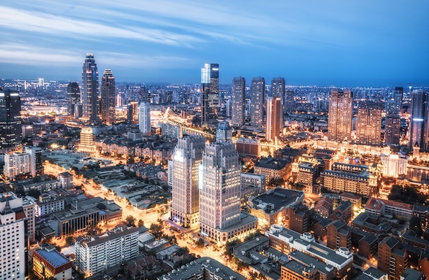 Luftaufnahmen von Tianjin City Building Skyline Nachtansicht