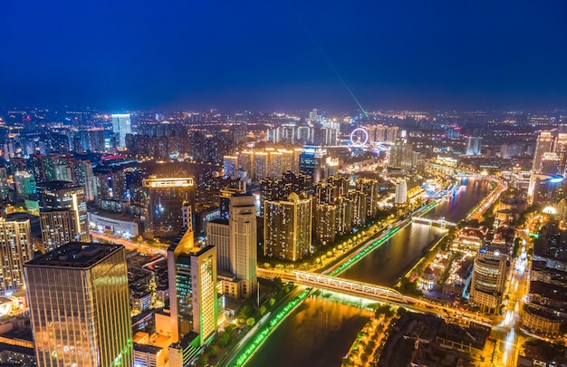 Luftaufnahmen von Tianjin City Building Skyline Nachtansicht