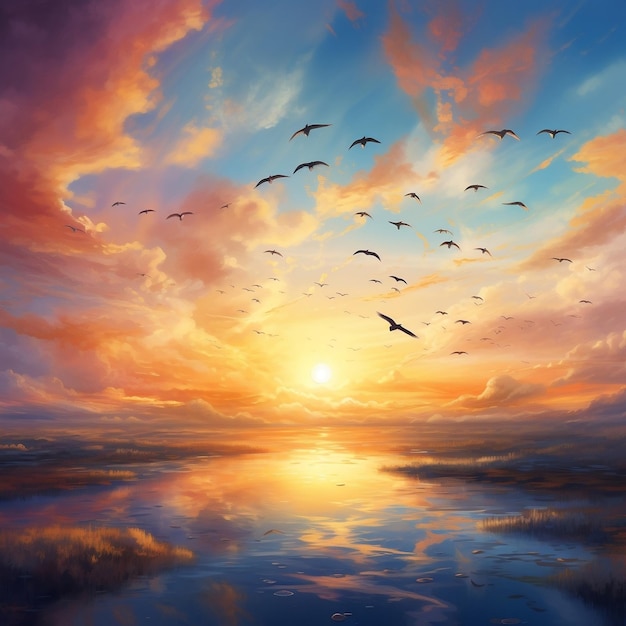 Luftballett Serene Skies und Graceful Birds Generative AI