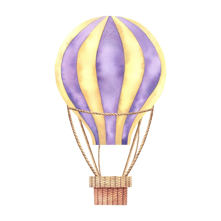 Foto luftballon aquarell-illustration auf isoliertem hintergrund eine reise durch den himmel kinderzimmer