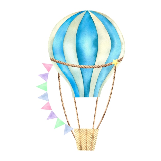 Luftballon Aquarell-Illustration auf isoliertem Hintergrund Eine Reise durch den Himmel Kinderzimmer