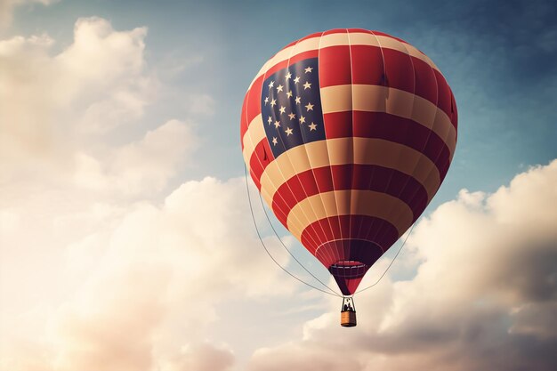 Luftballon mit amerikanischer Flagge am Himmel, Nahaufnahme mit Kopierraum